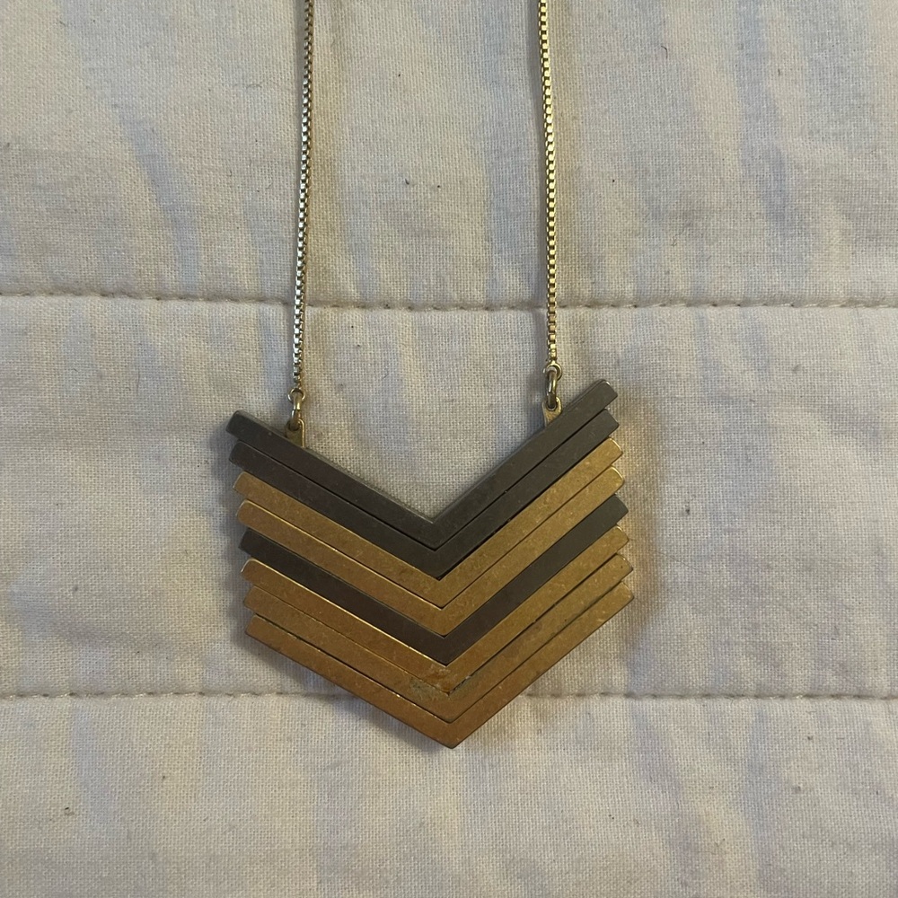 Madewell Gold and Silver tone Chevron Necklace Adjustable Chain - Picture 7 of 13